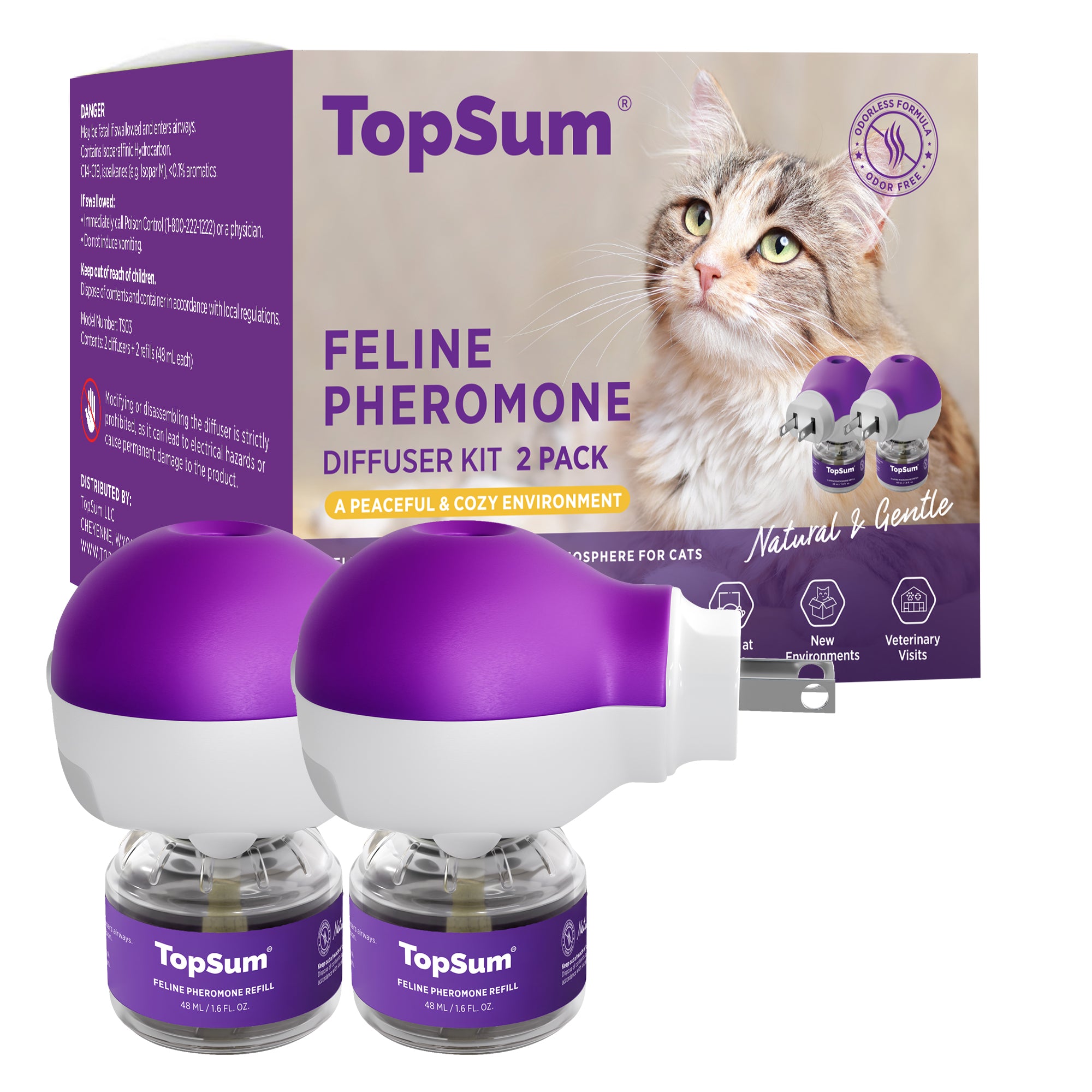 Cat Pheromones Calming Diffuser: Premium Pheromone Diffuser for Cats - Cat Pheromones Diffuser - Cat Calming Diffuser - Cat Calming Pheromone Diffuser, 2 Pack (Purple)