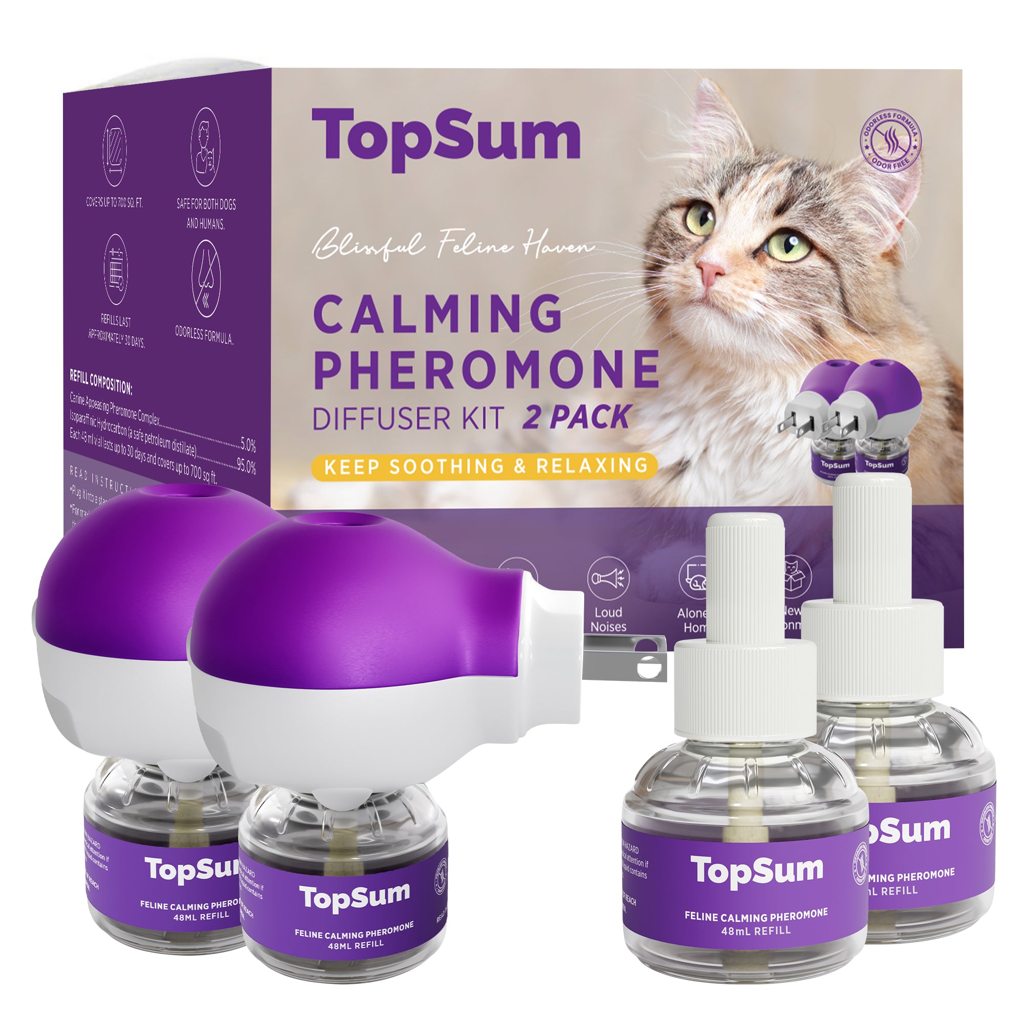 Cat Pheromones Calming Diffuser: Premium Pheromone Diffuser for Cats - Cat Pheromones Diffuser - Cat Calming Diffuser - Cat Calming Pheromone Diffuser, 2 Pack (Purple)